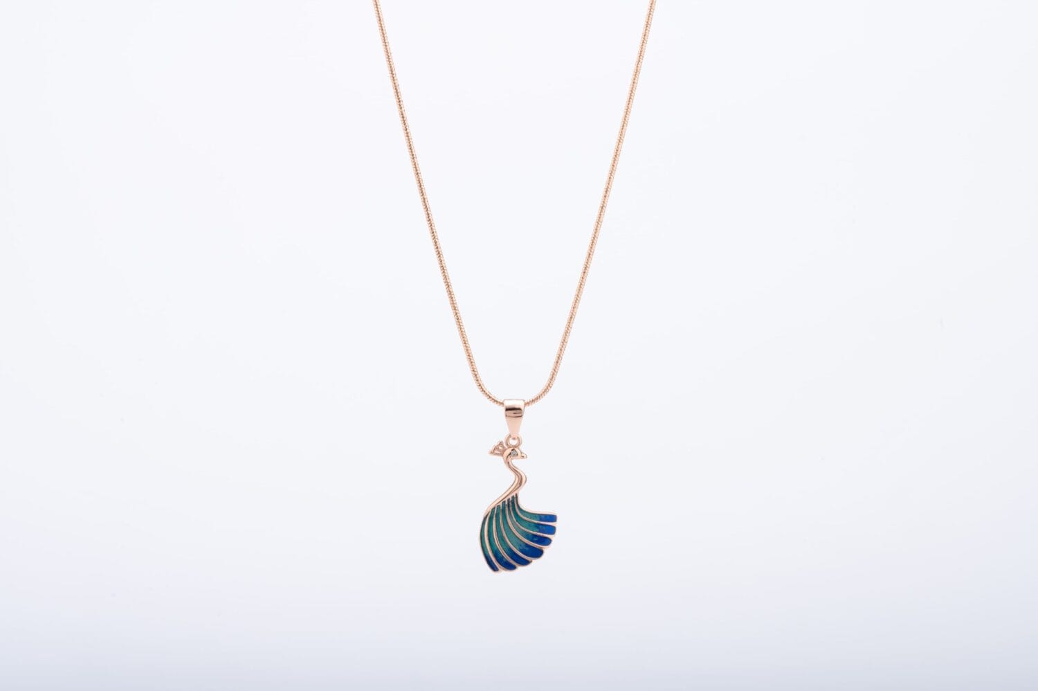 Peacock Charm Rose Gold Pendant - Image 3