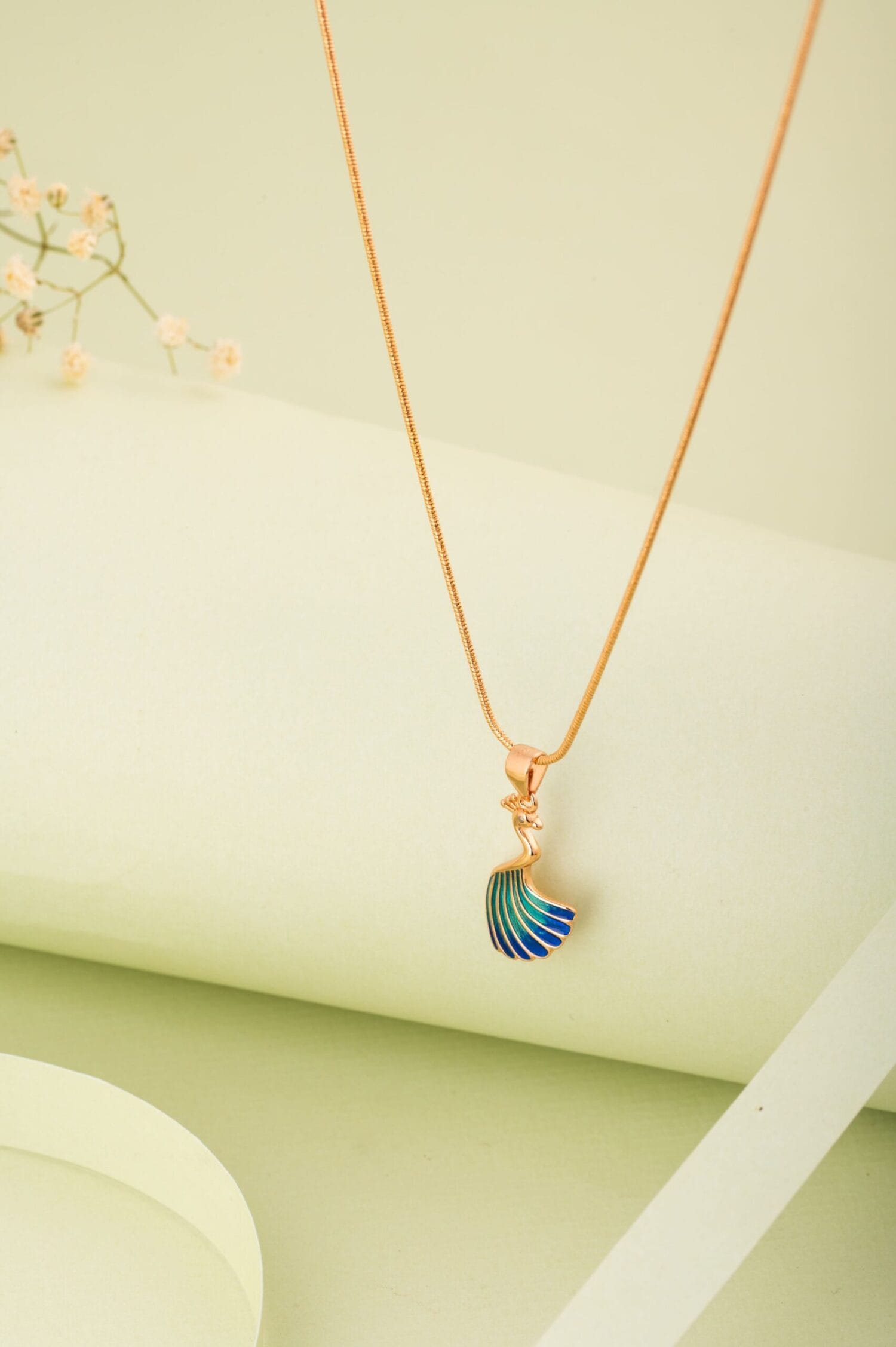 Peacock Charm RG Pendant with Chain Pair