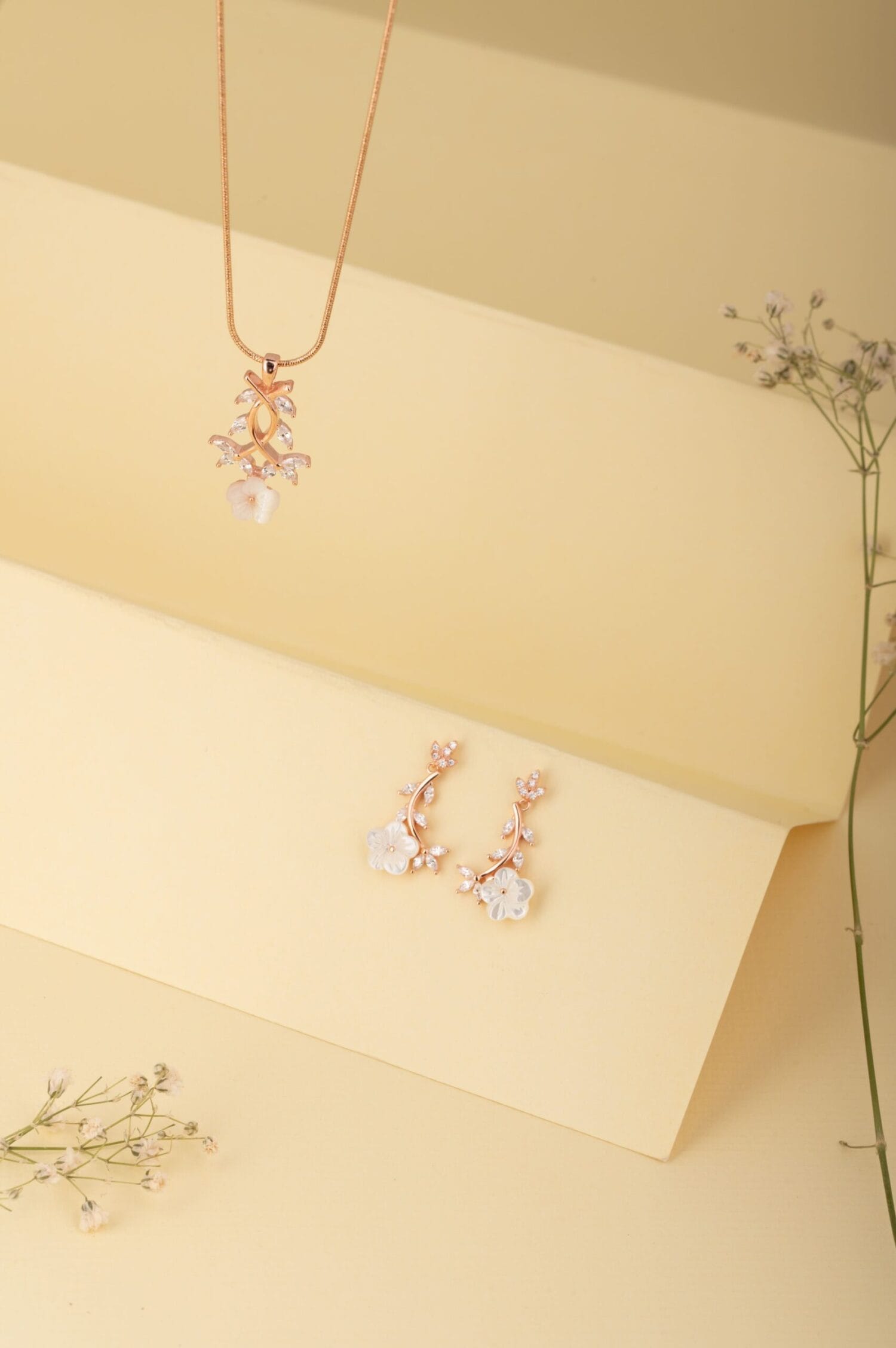 Retro Flower and Leaf Set - Rose Gold