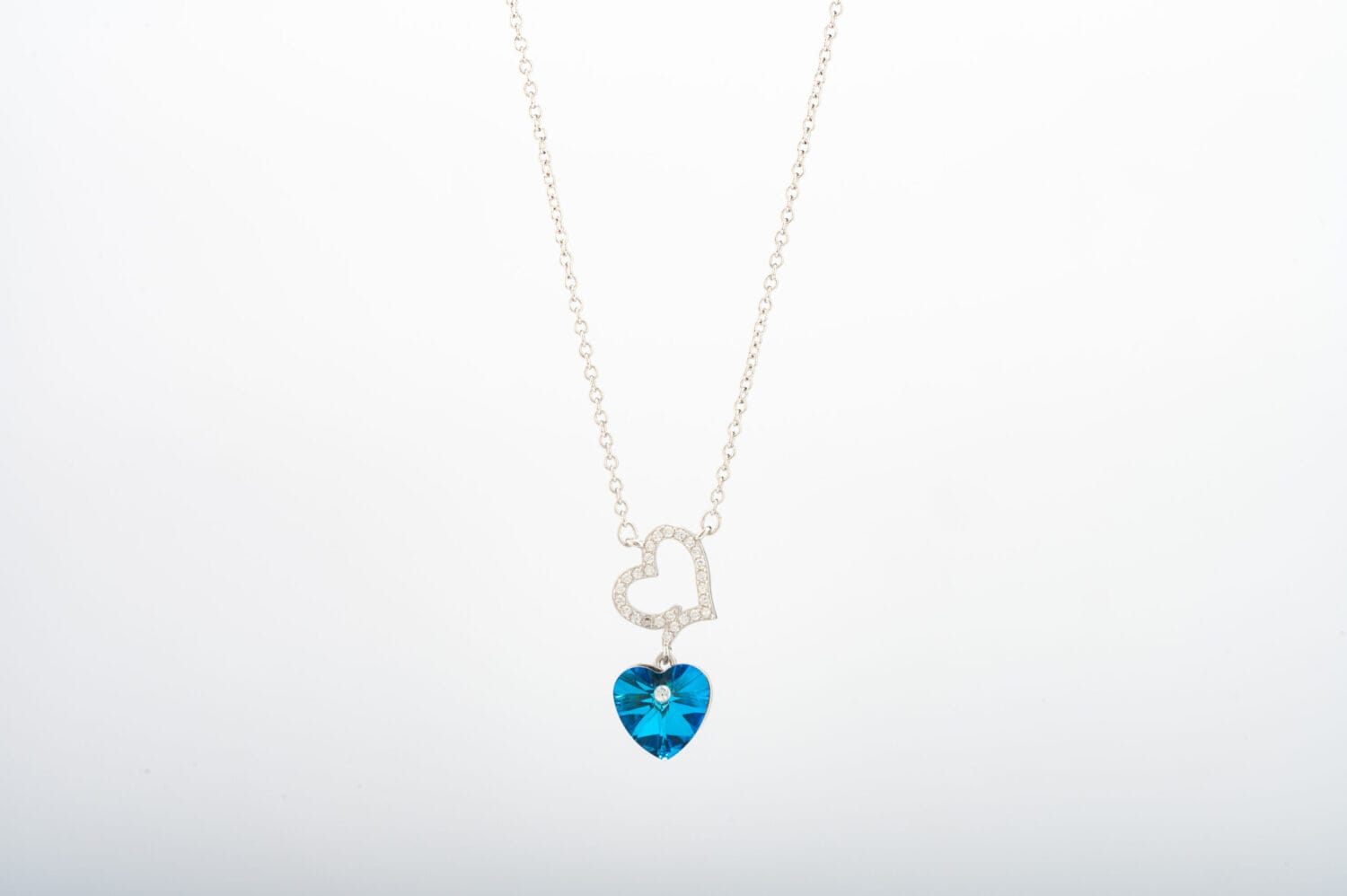 Silver Solitaire Blue Heart Necklace - Image 3