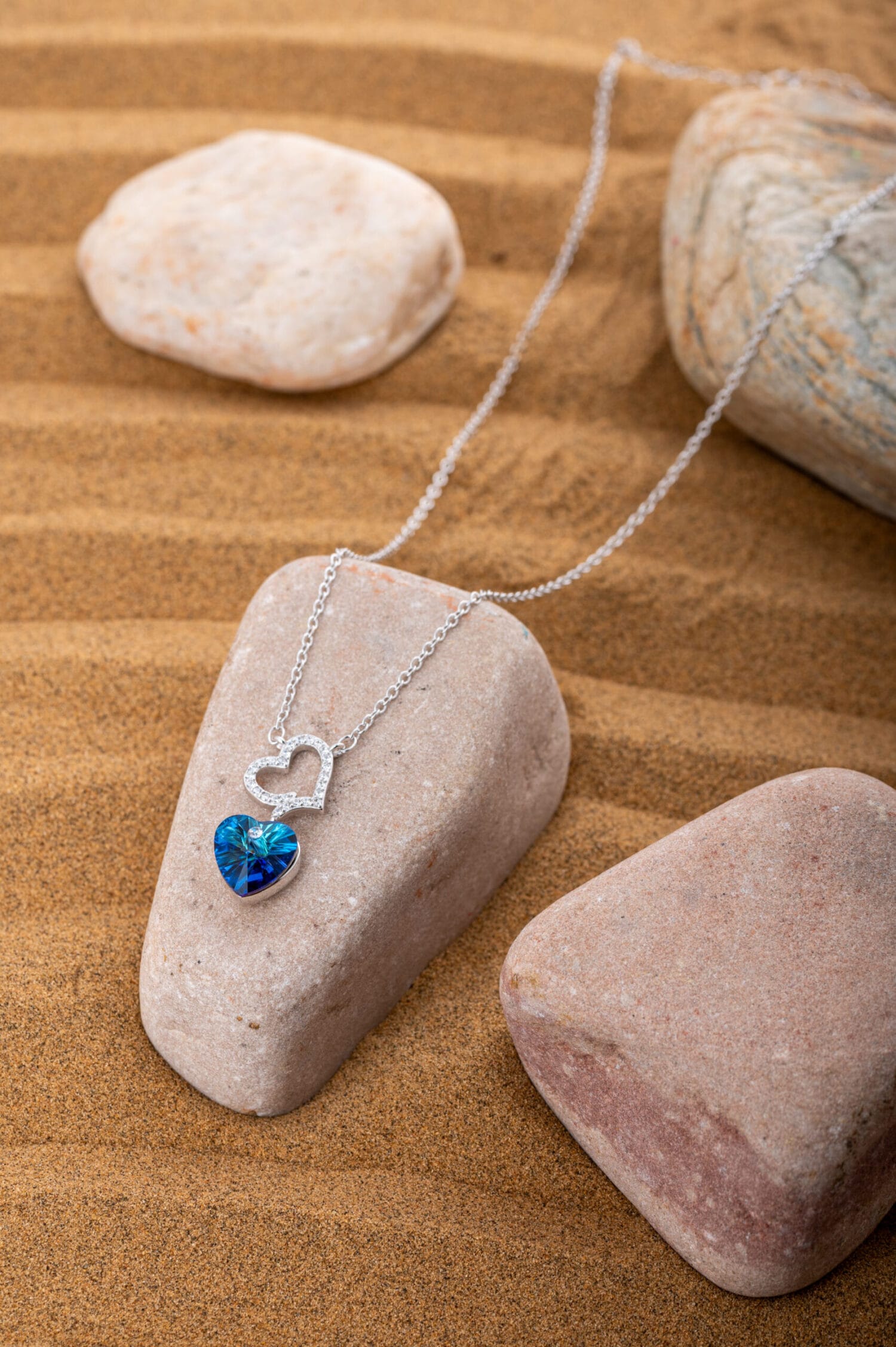 Silver Solitaire Blue Heart Necklace